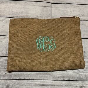 Brown Burlap Pouch Monogrammed wCg